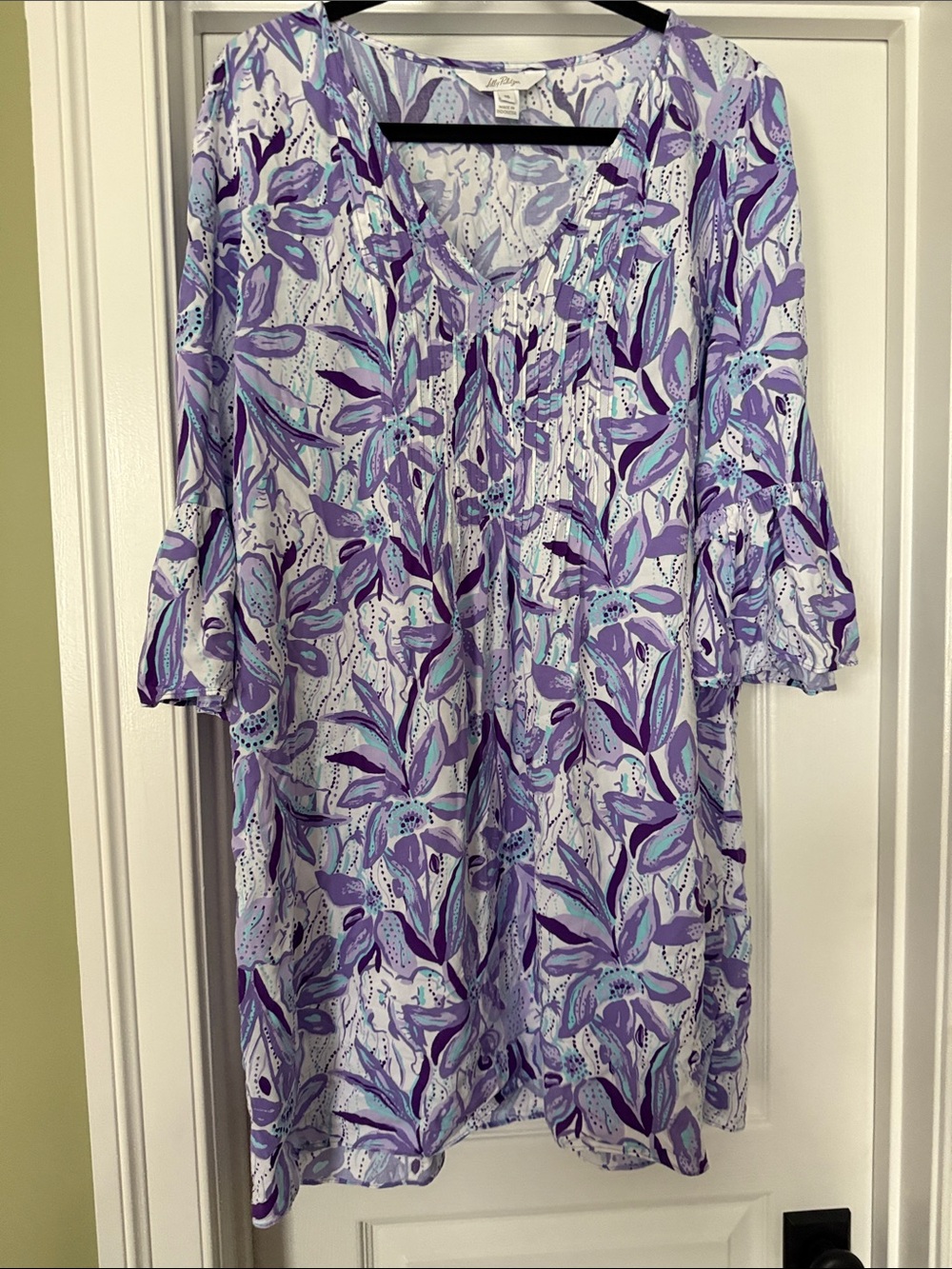 EUC Lilly Pulitzer v-neck tunic mini dress with 3/4 angel sleeve size 16